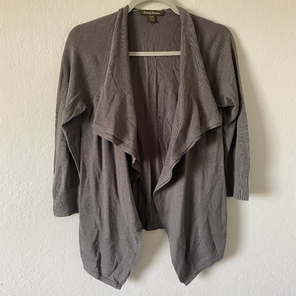 Tommy Bahama Womens Cardigan Lagenlook Gray Size S Ribbed 3/4 Sleeve Sweater
